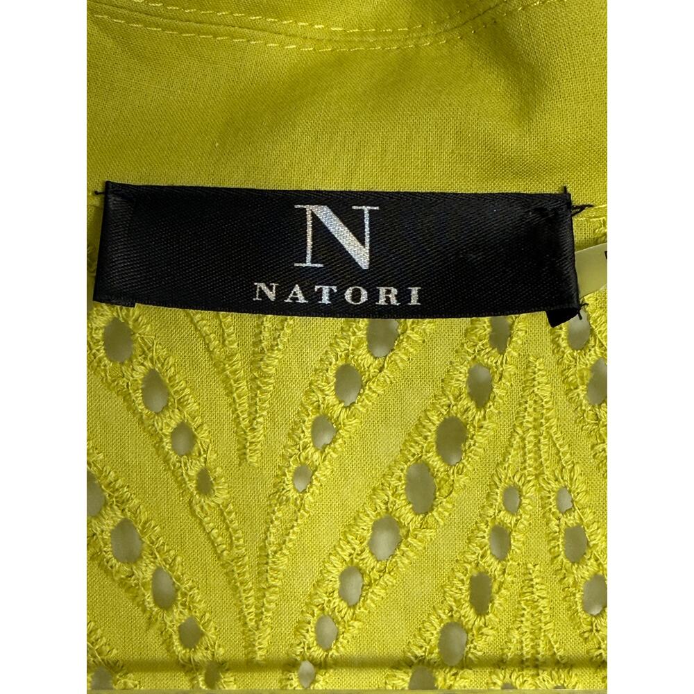 Natori lime wasabi green 100% cotton eyelet shirtdress lined relaxed fit, SzXL - Picture 3 of 15